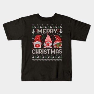 Merry Christmas Gnomes Funny Xmas Knitting Style Kids T-Shirt